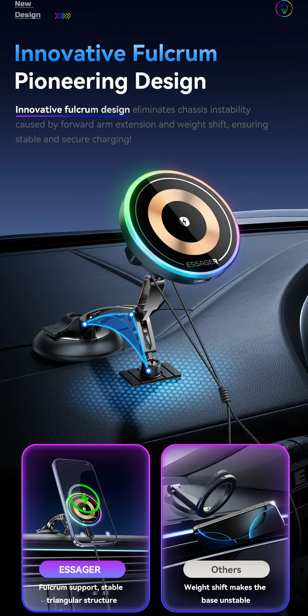 에사저 15W 마그네틱 무선 충전 차량 거치대