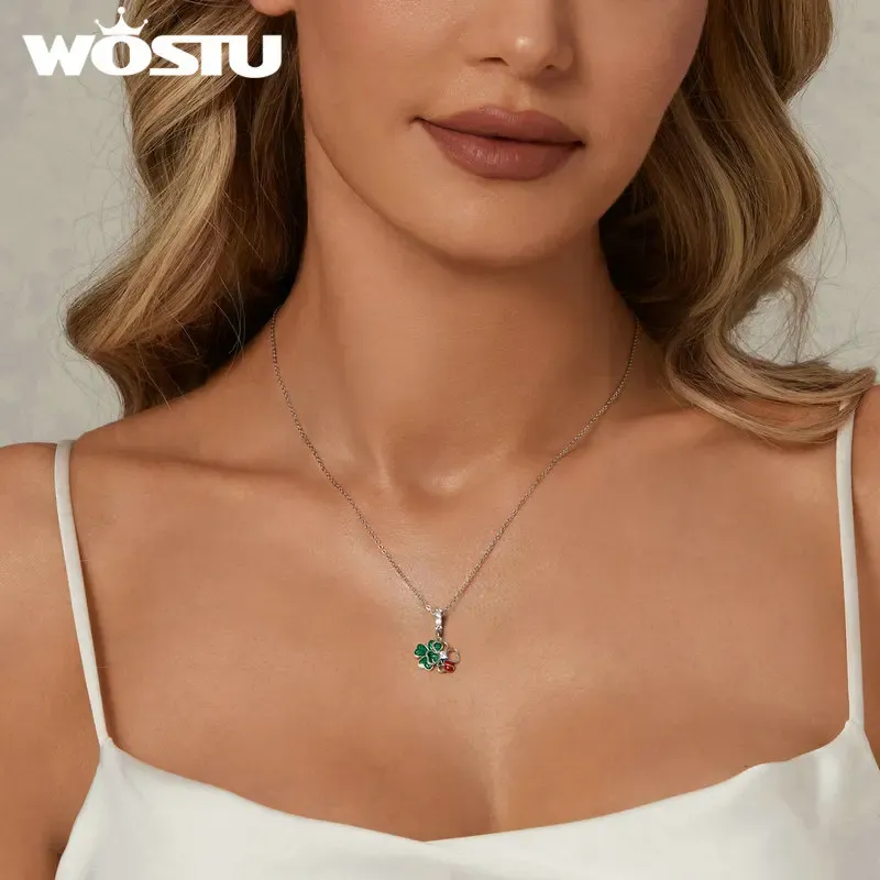 WOSTU 925 실버 행운 네잎클로버 무당벌레 참 비즈