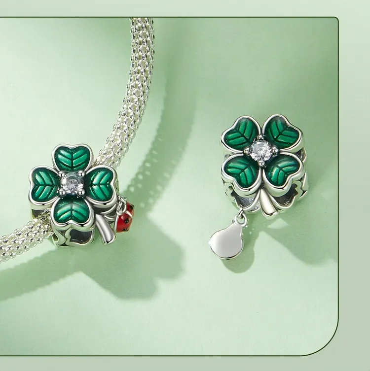 WOSTU 925 실버 행운 네잎클로버 무당벌레 참 비즈