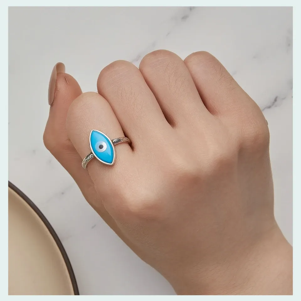 WOSTU 925 실버 파티마 오픈 링