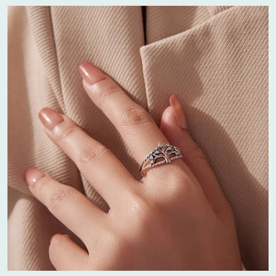 925 스털링 실버 생명의 나무 지르콘 반지