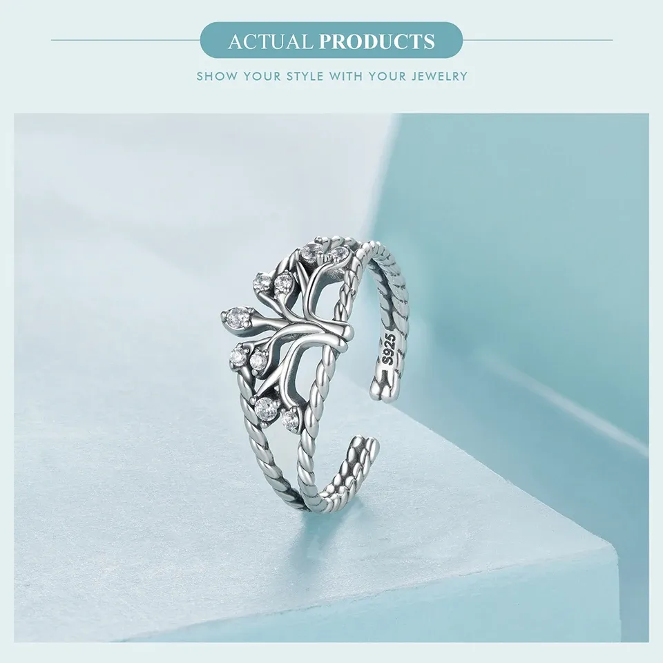 925 스털링 실버 생명의 나무 지르콘 반지