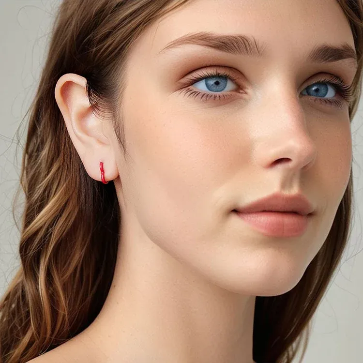 WOSTU 925 실버 핑크 하트 라운드 후프 귀걸이