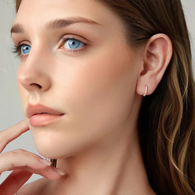 WOSTU 925 실버 핑크 하트 라운드 후프 귀걸이