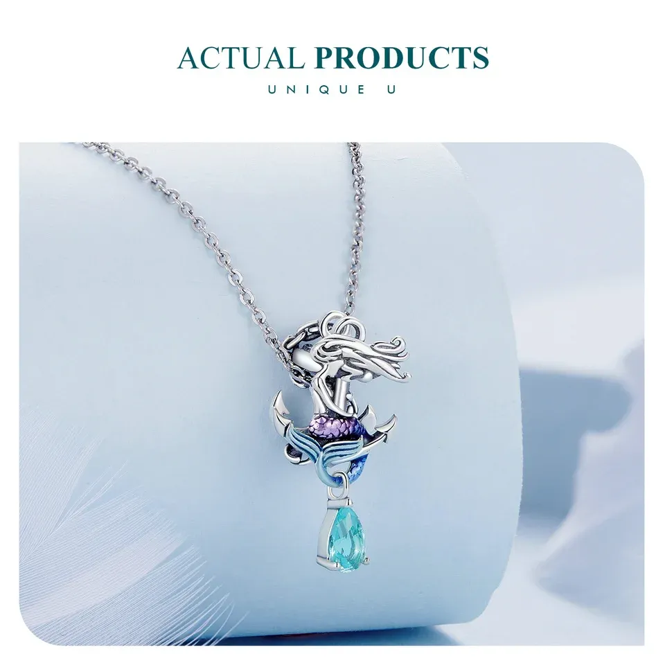 WOSTU 925 실버 인어 조개 참 펜던트