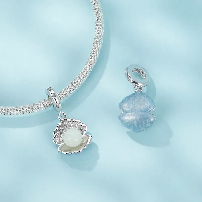 WOSTU 925 실버 인어 조개 참 펜던트