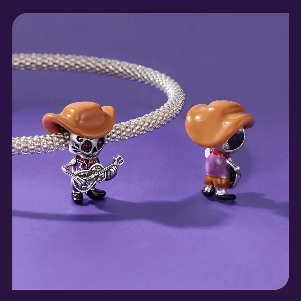 WOSTU 해골 기타리스트 925 실버 참 펜던트