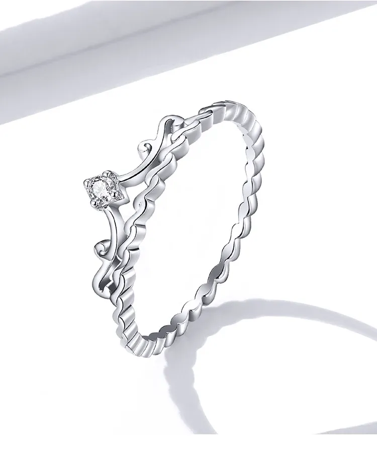 WOSTU 925 스털링 실버 크라운 지르콘 스태킹 반지