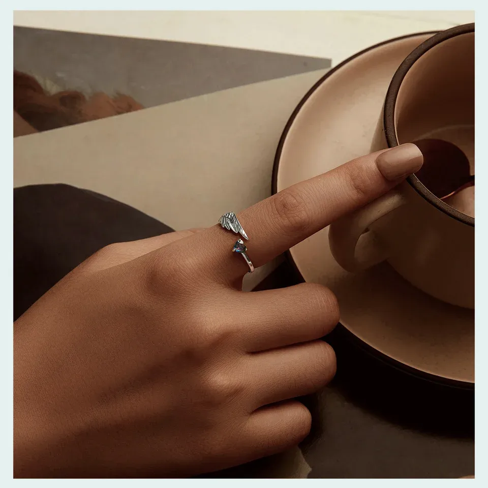 WOSTU 빈티지 소드 윙 하트 오픈링