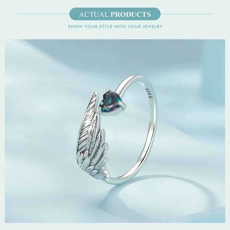 WOSTU 빈티지 소드 윙 하트 오픈링