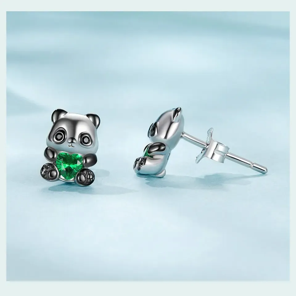 WOSTU 925 실버 핑크 하트 고양이 스터드 귀걸이