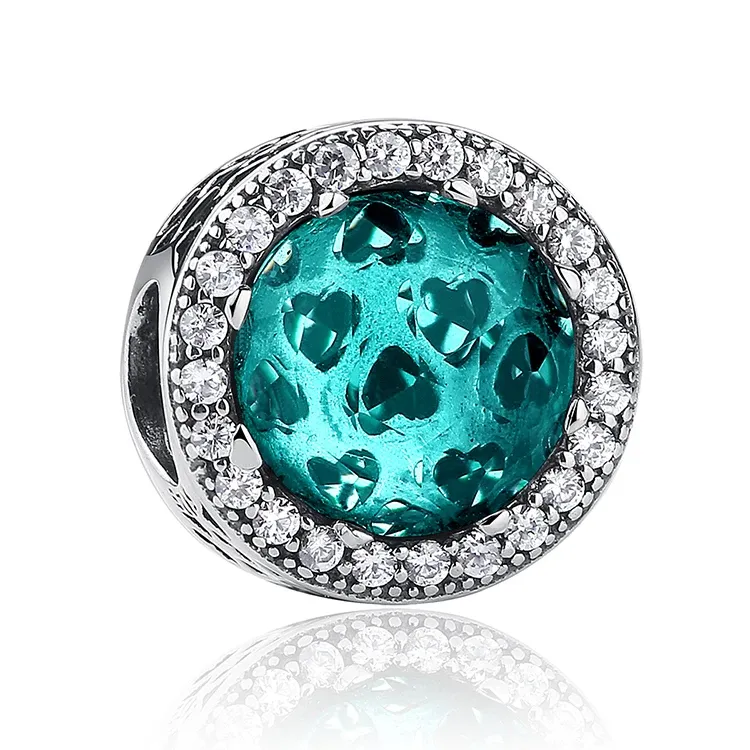 WOSTU 925 실버 블루·핑크 크리스탈 라운드 참 비즈