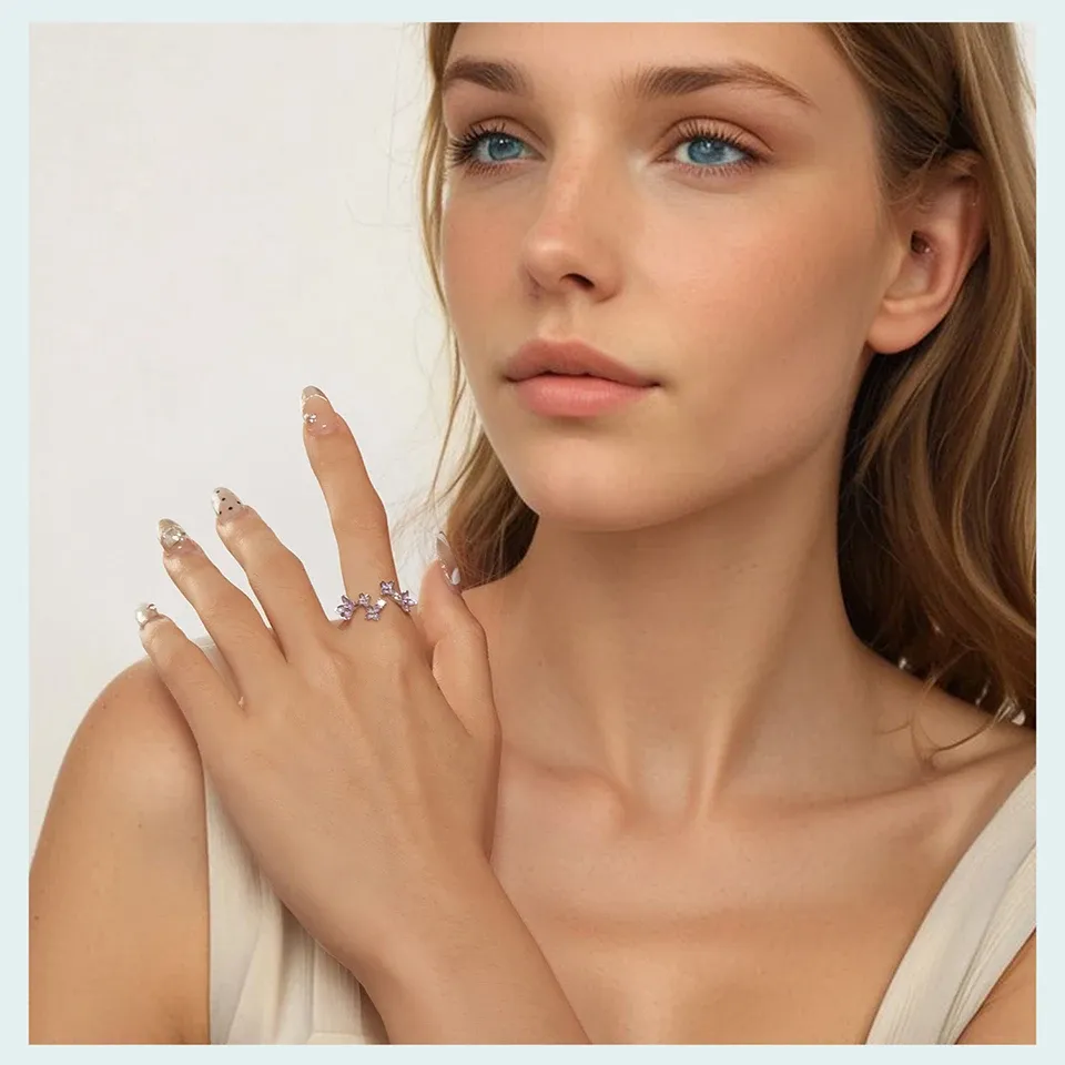 925 스털링 실버 라일락 플라워 오픈 링·스터드 귀걸이 세트