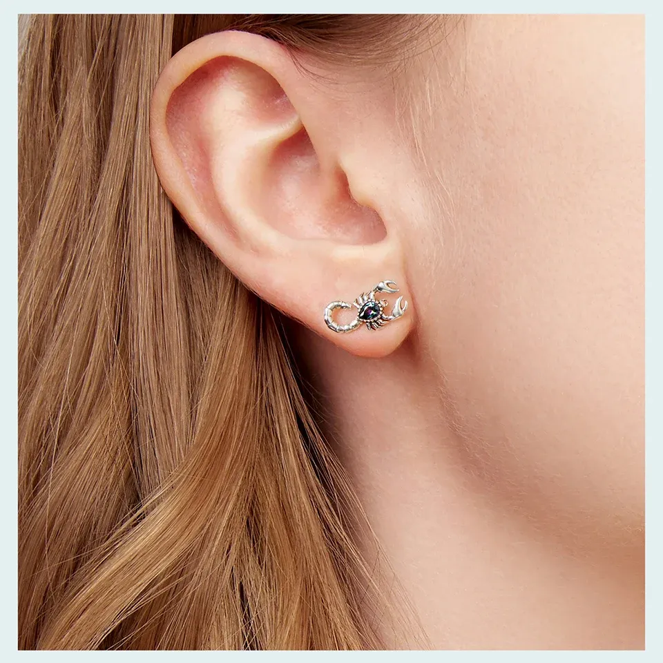 WOSTU 빈티지 전갈 925 스털링 실버 스터드 귀걸이