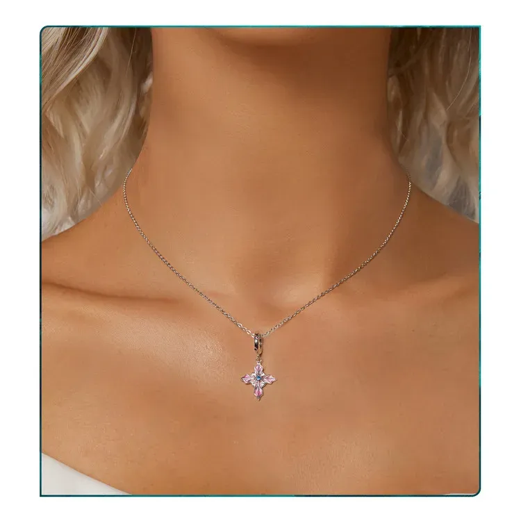 WOSTU 925 실버 핑크 아기발 참 비즈