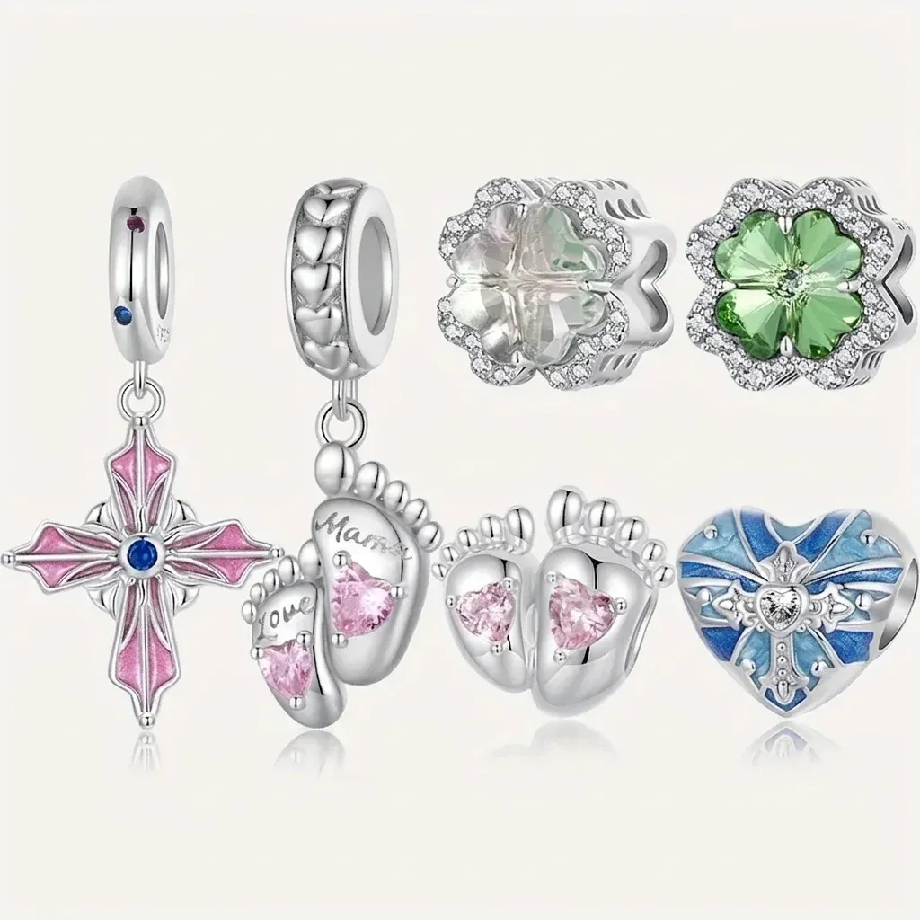 참 비즈 실버 핑크 클로버 세트