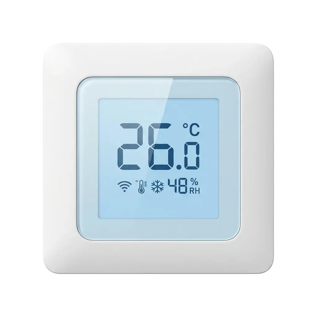 정면의 화이트 스마트 온습도 스위치