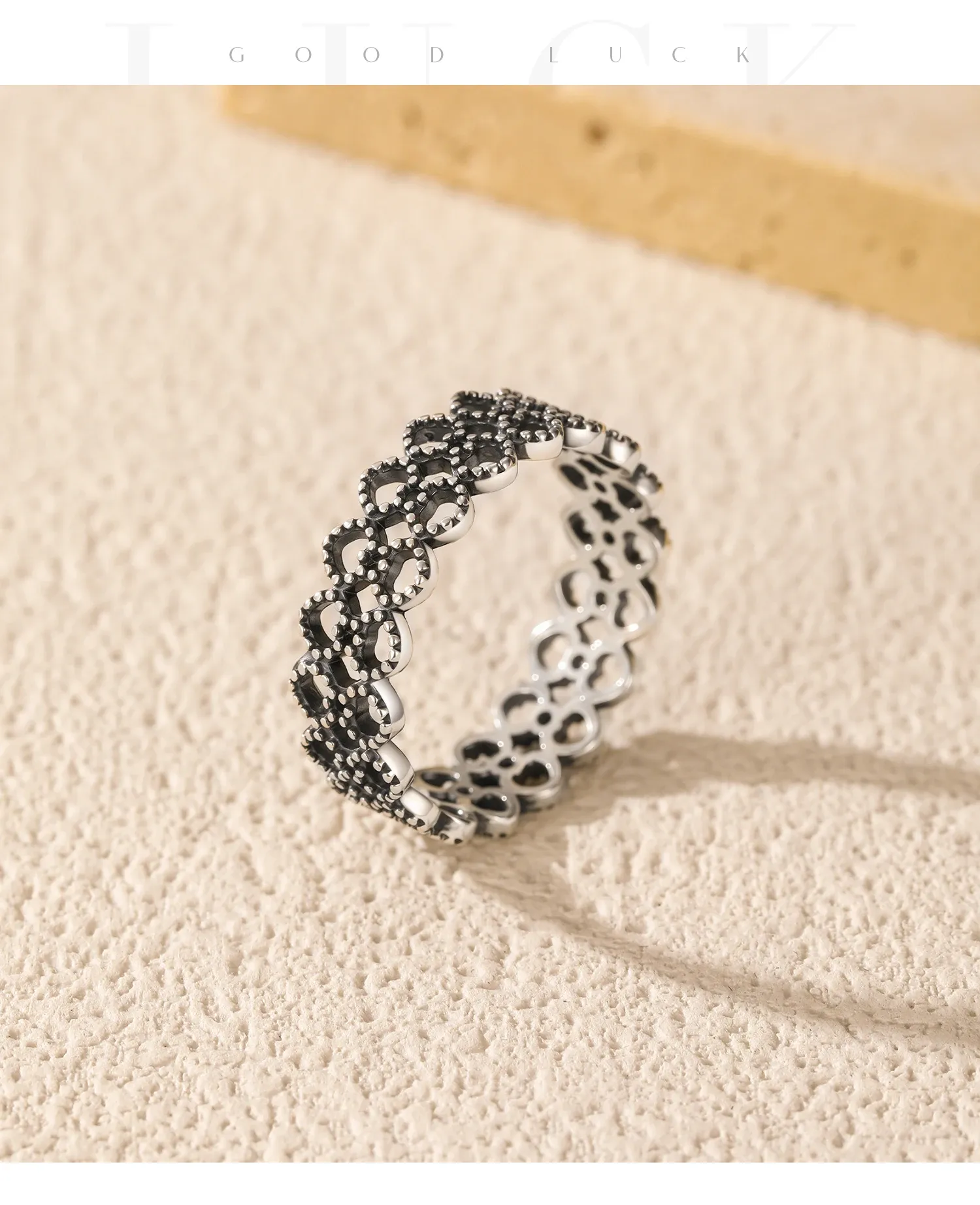 모디안 925 스털링 실버 빈티지 하트 레이스 오픈 반지