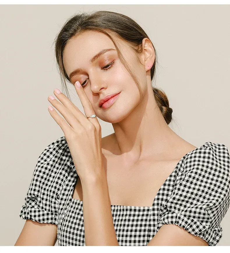 MODIAN 925 스털링 실버 천연 오팔 프롱 반지