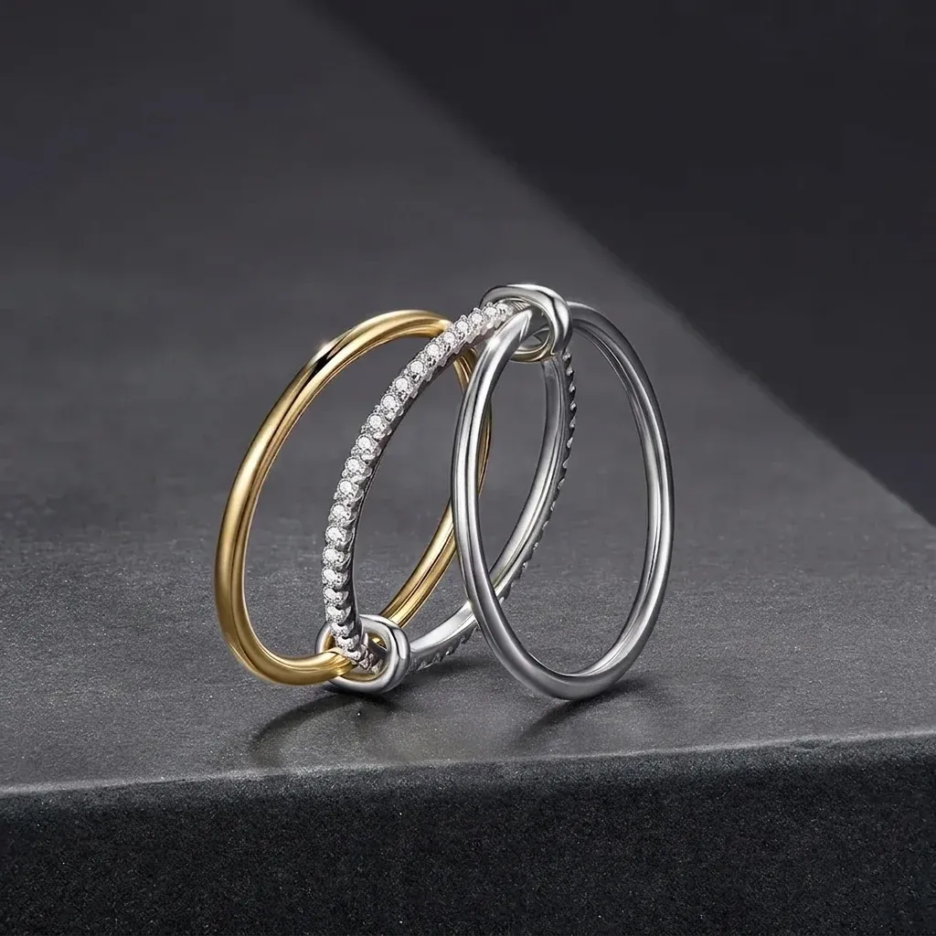 3단 레이어 모이사나이트 실버 반지