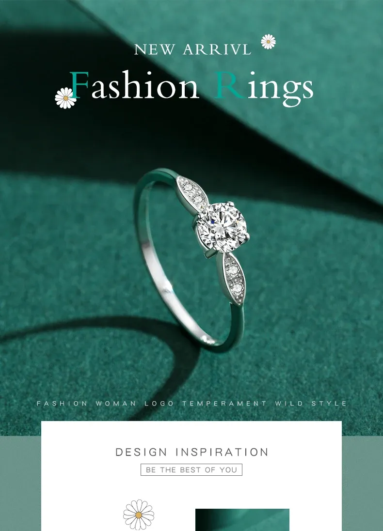 모디안 925 실버 라운드 지르코니아 웨딩 링