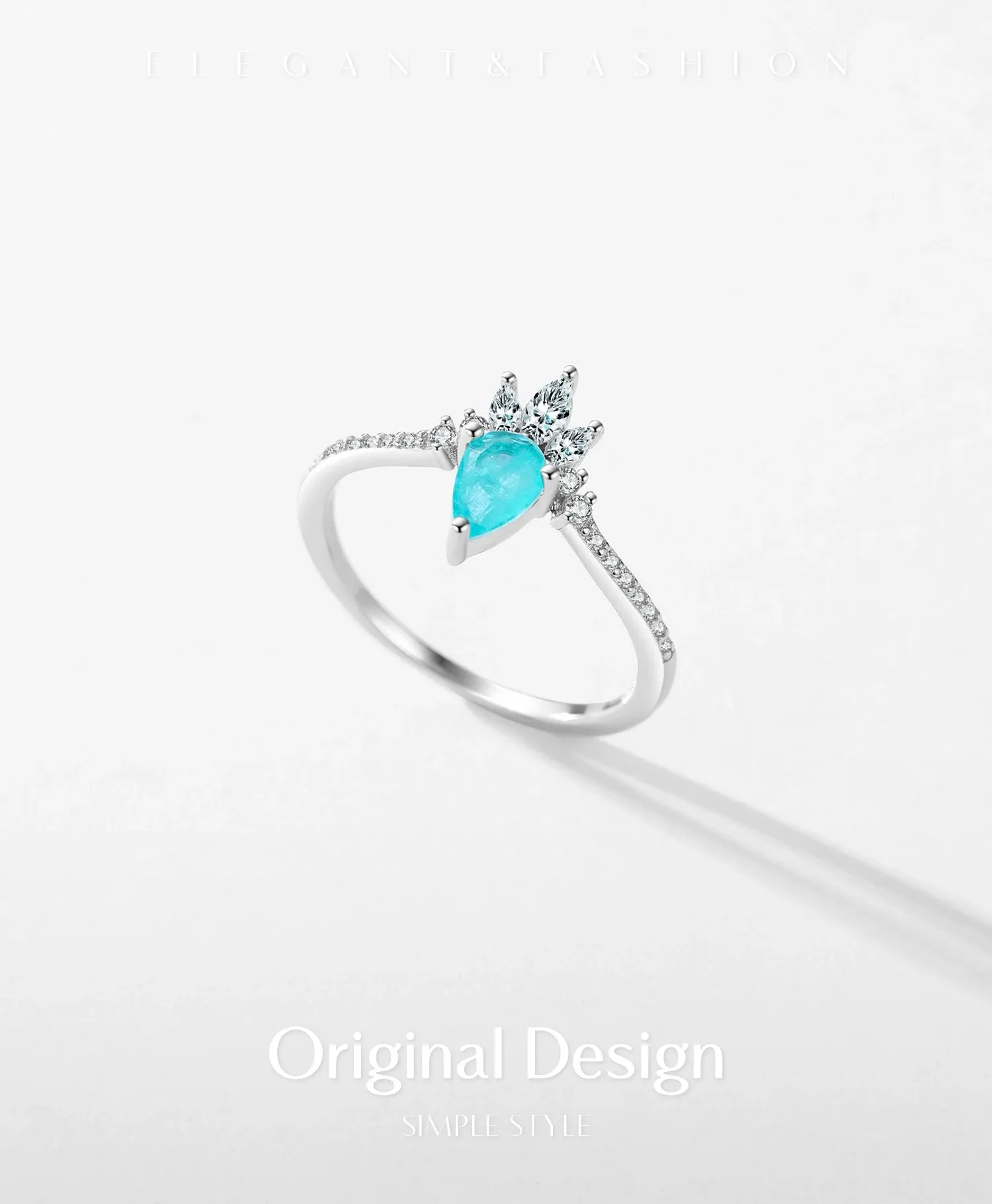 MODIAN 925 실버 크라운 투어말린 웨딩 링