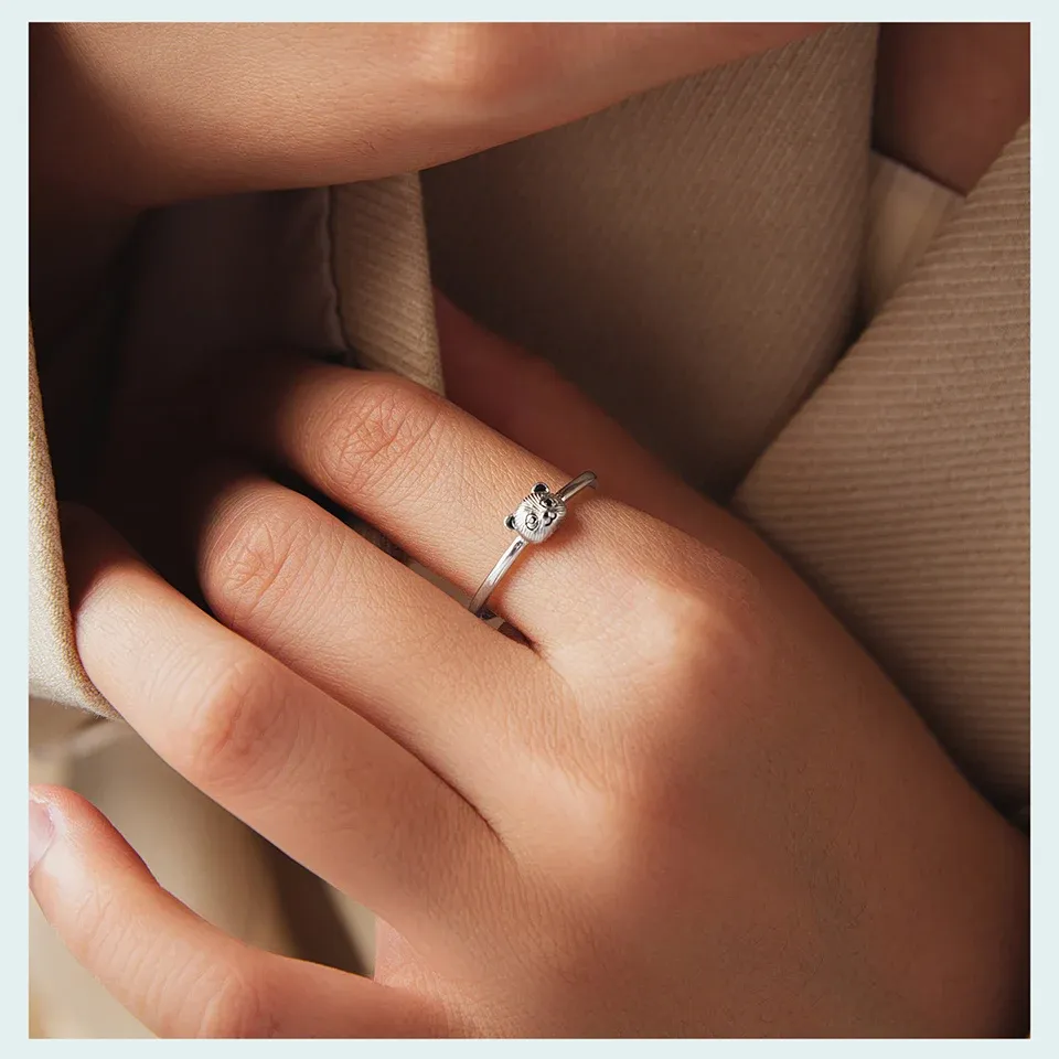 WOSTU 팬더 포인트 925 스털링 실버 반지