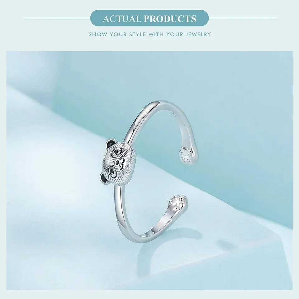 WOSTU 팬더 포인트 925 스털링 실버 반지