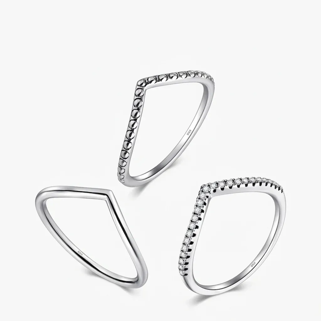 925 실버 CZ 브이 스태킹 링 세트