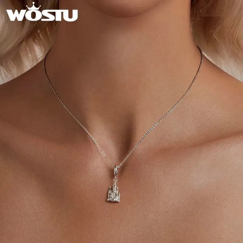 WOSTU 925 실버 매직 캐슬 참 펜던트