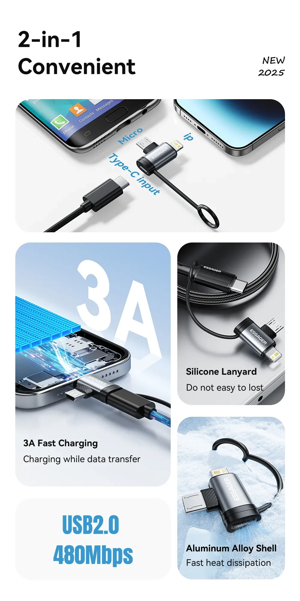 에사저 2in1 USB-C 라이트닝·오디오 변환 어댑터