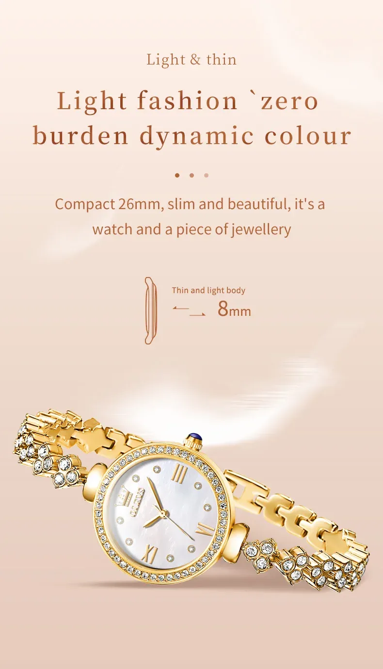 OLEVS 9903 여성용 라운드 다이아몬드 베젤 쿼츠 시계