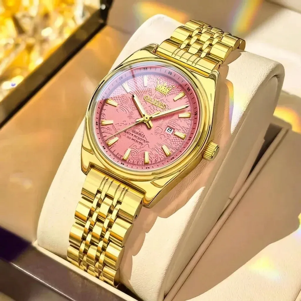 골드 핑크 여성용 쿼츠 시계