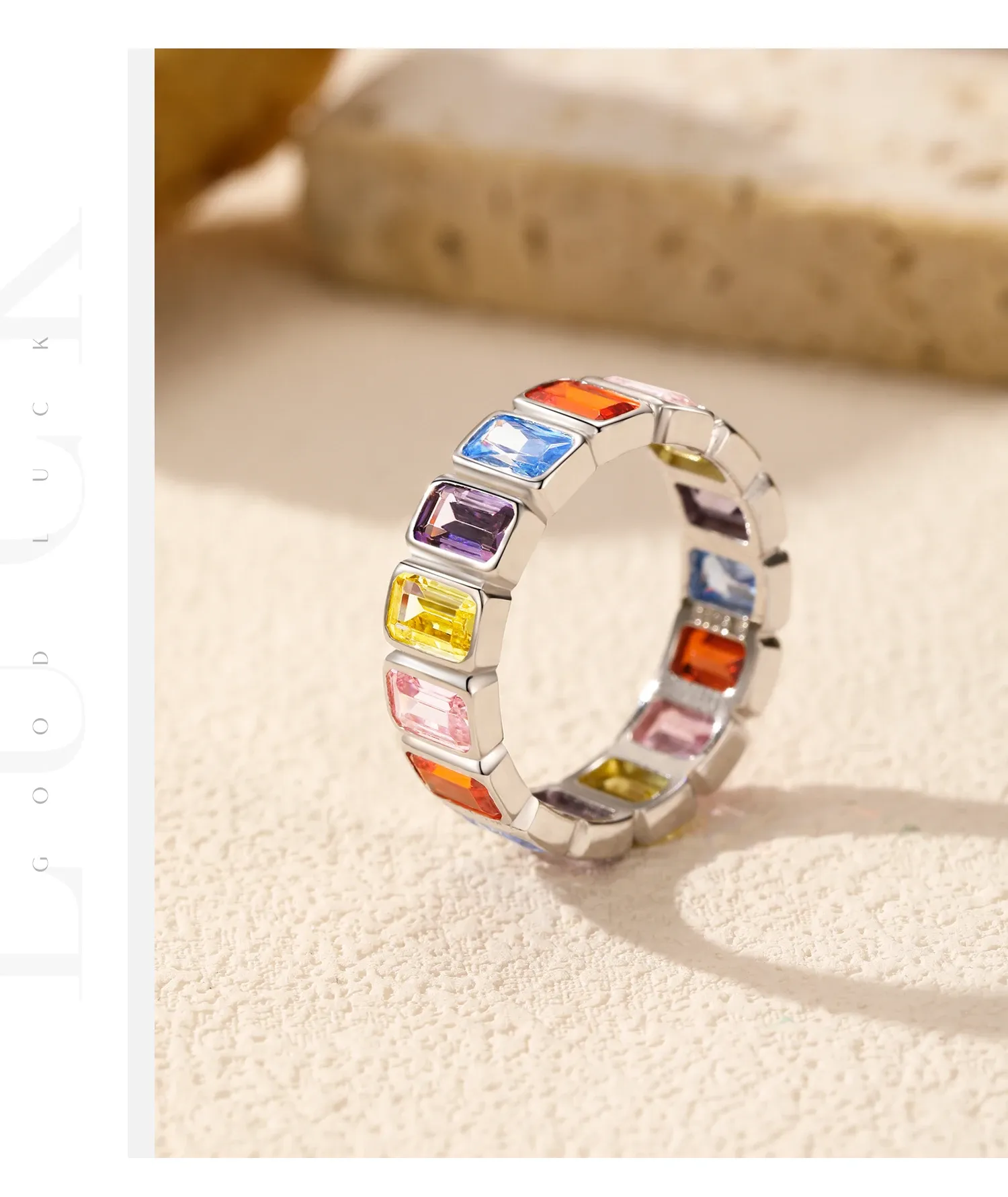 MODIAN 925 실버 컬러풀 직사각 지르콘 이터니티 반지