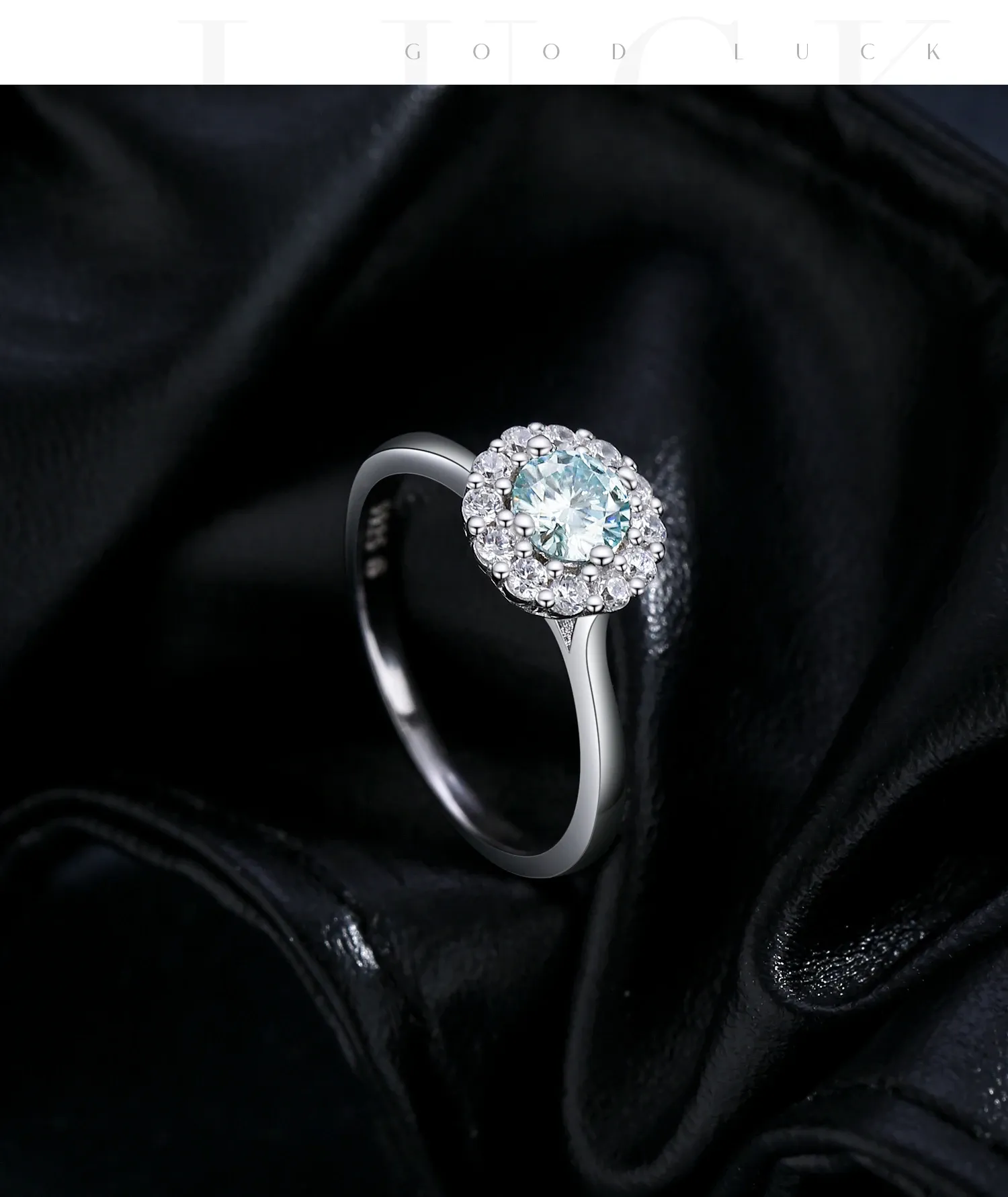 모디안 청록빛 모이사나이트 헤일로 925 실버 링