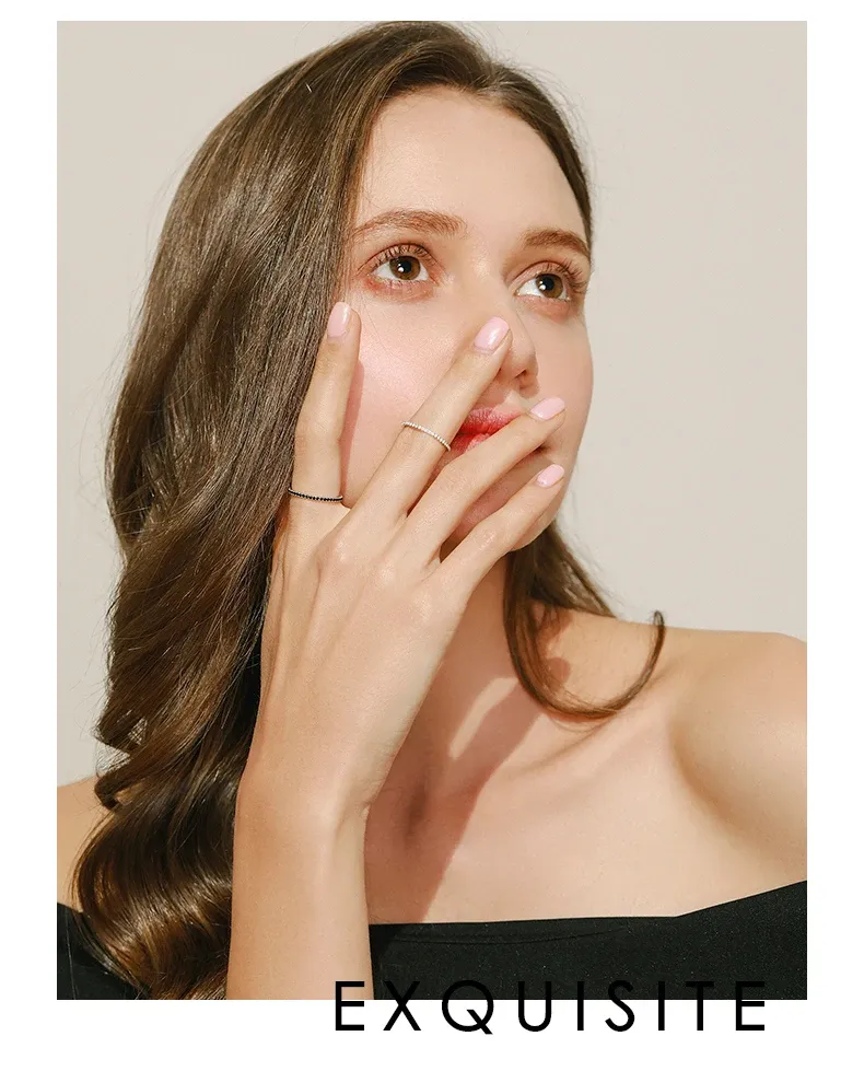 MODIAN 925 실버 블랙 지르코니아 스태킹 파티 반지