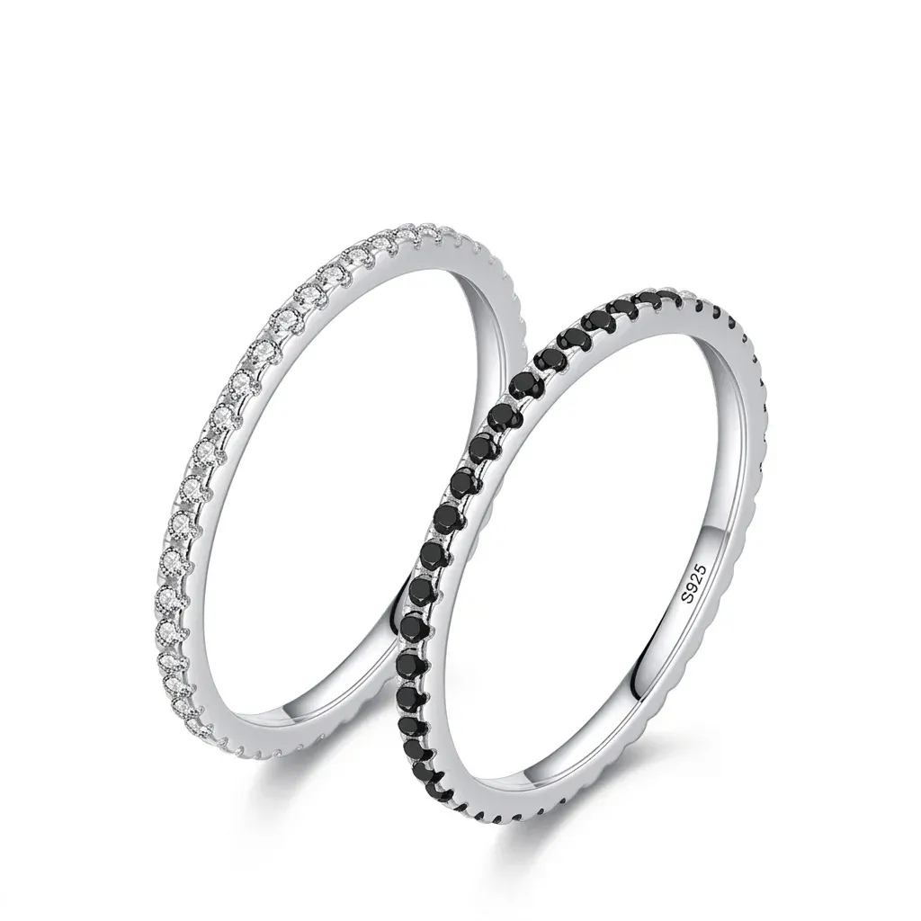 טבעות כסף 925 זירקוניה שחורה ושקופה