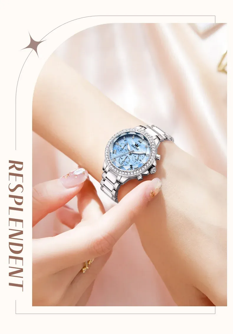 OLEVS 9999 로만 다이얼 세라믹 여성 크로노그래프 시계