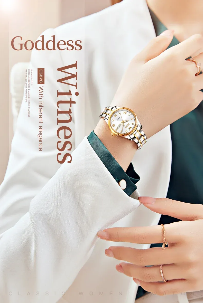 OLEVS 여성용 로만 다이얼 방수 스틸 쿼츠 시계 5563