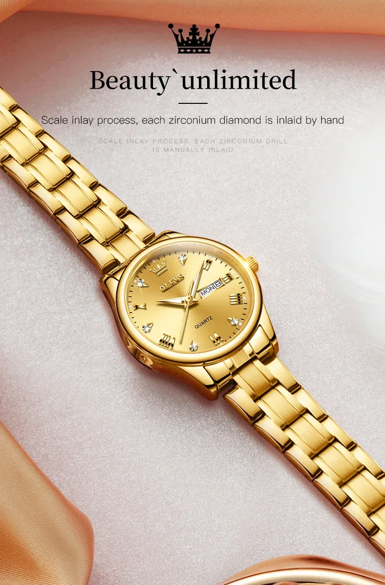 OLEVS 여성용 로만 다이얼 방수 스틸 쿼츠 시계 5563