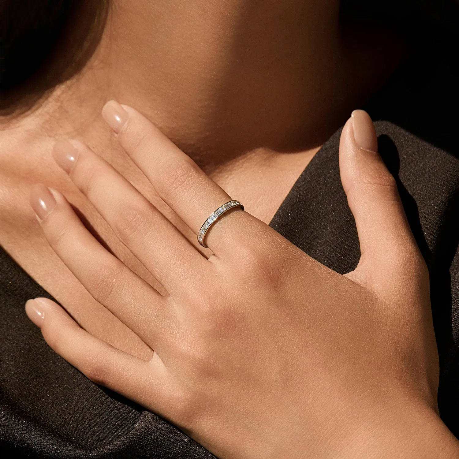 모디안 D컬러 직사각 모이사나이트 925 실버 스택 반지