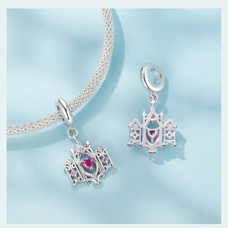 WOSTU 925 실버 핑크 하트 참 펜던트