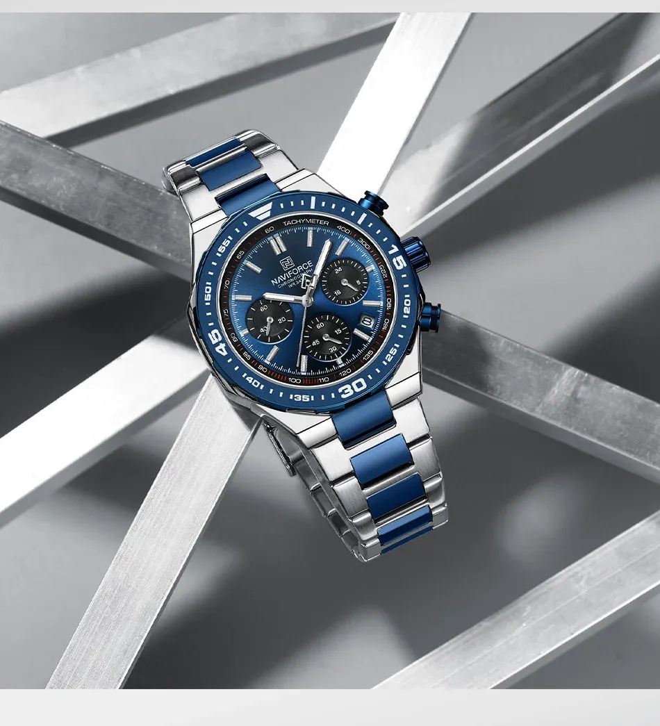 네비포스 남성용 스틸 빅페이스 쿼츠 시계 NF 8049