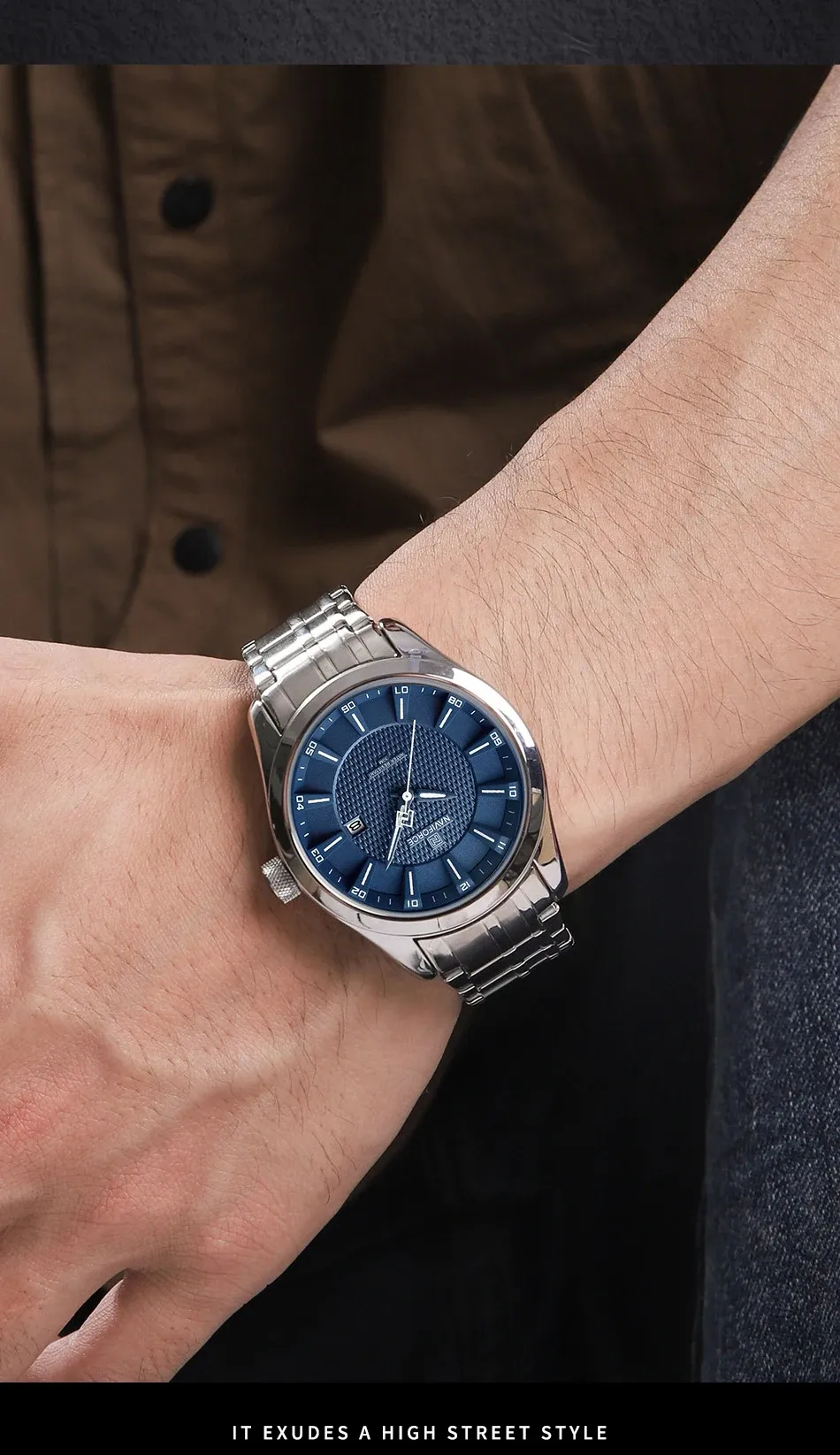 NAVIFORCE 비즈니스 스틸 쿼츠 발광 캘린더 남성 시계