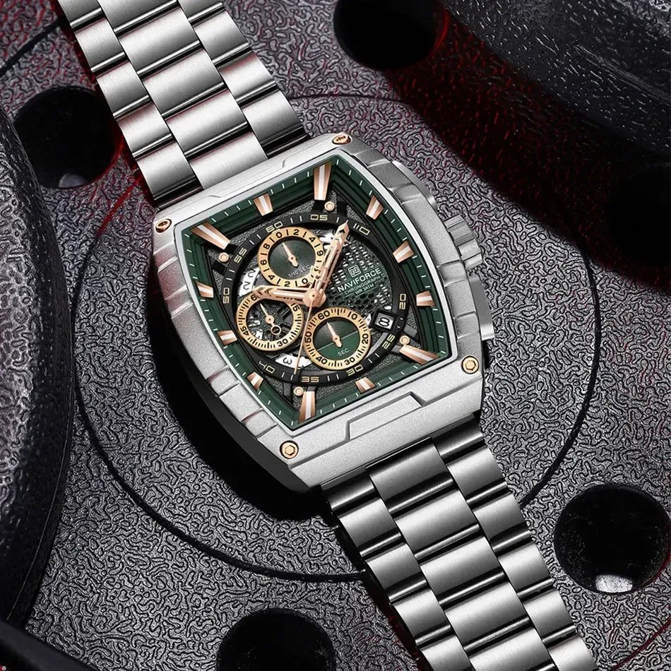 네비포스 톤노형 스틸 크로노그래프 남성 쿼츠 시계 NF8066