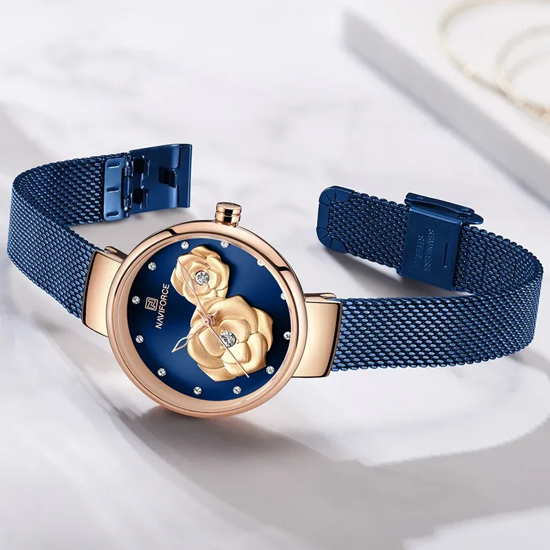 네비포스 여성용 스틸 메쉬 쿼츠 시계 세트