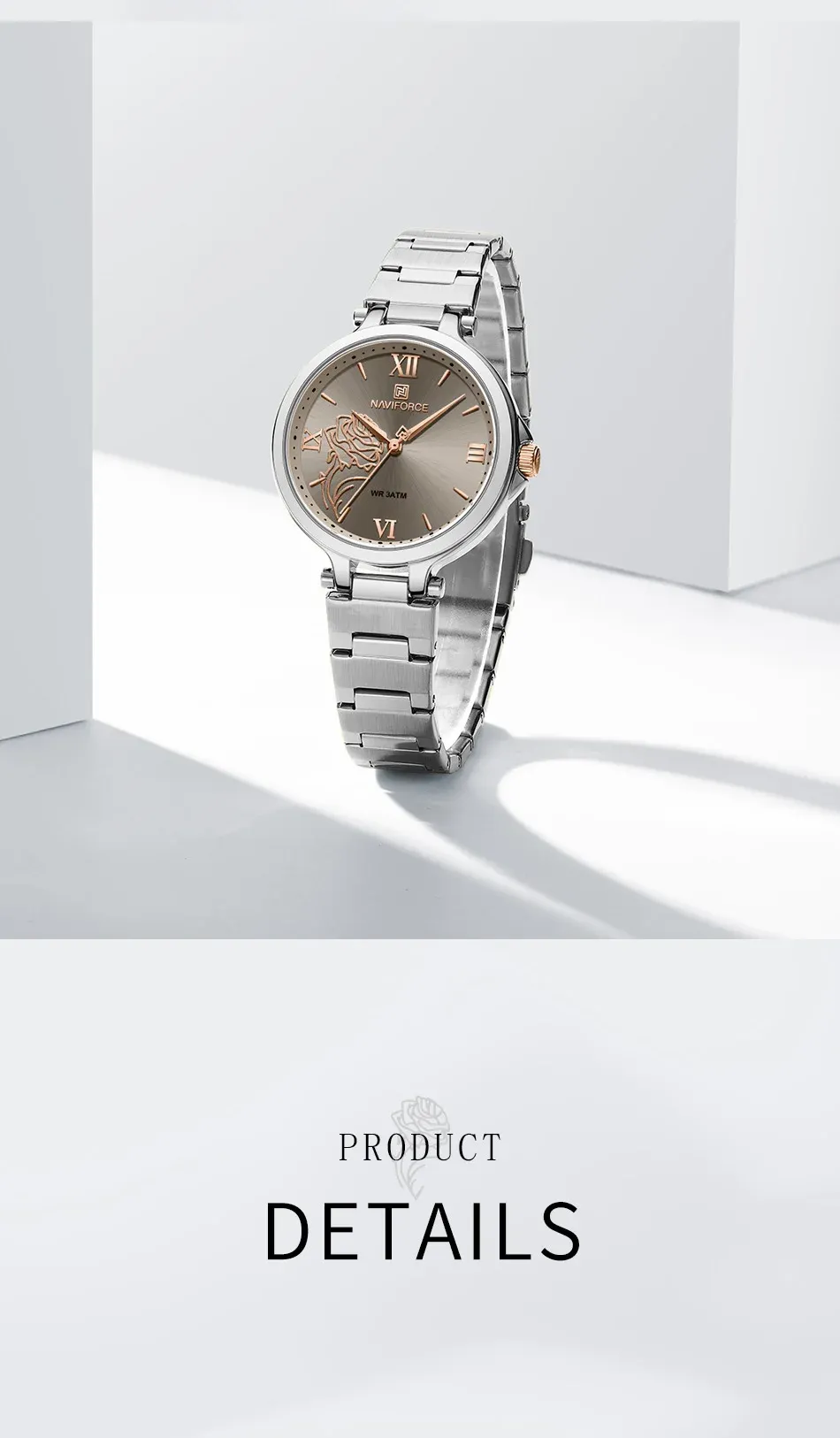 네비포스 로즈 다이얼 스틸 여성 쿼츠 시계