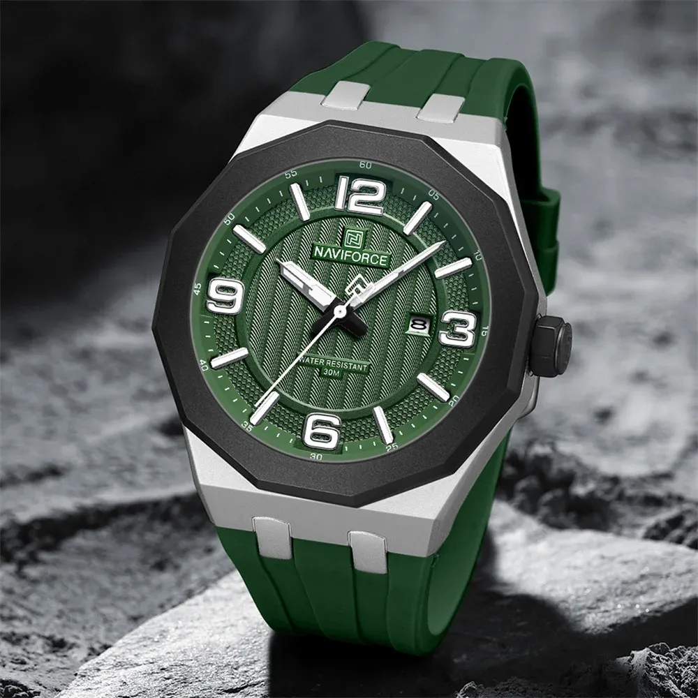 네비포스 NF8079 실리콘 스트랩 야광 캘린더 쿼츠 시계