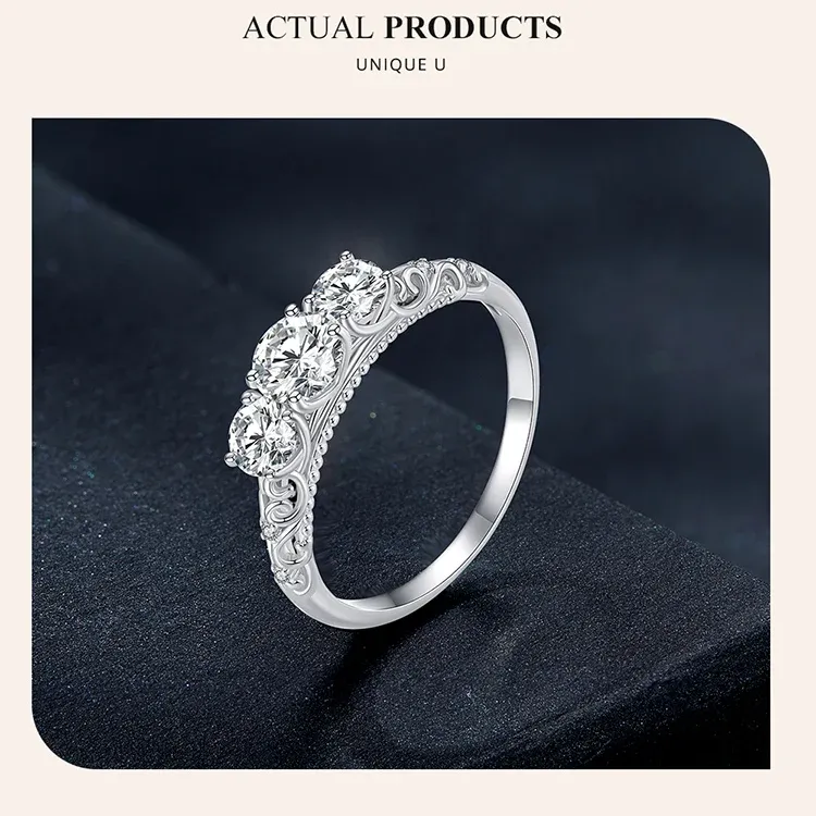 WOSTU 모이사나이트 925 실버 클래식 프롱 링