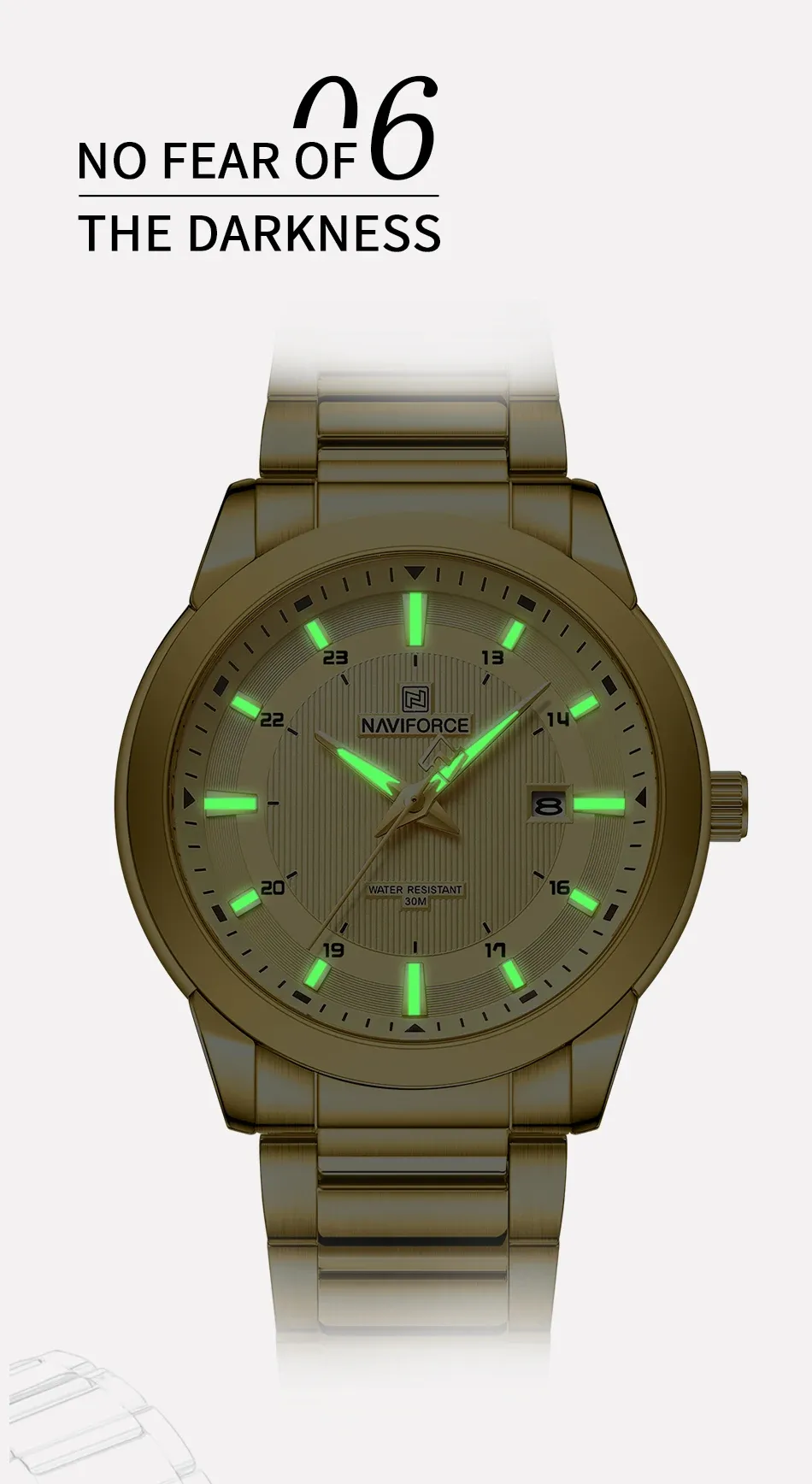 NAVIFORCE 8029 스틸 스트랩 스포츠 쿼츠 남성 시계